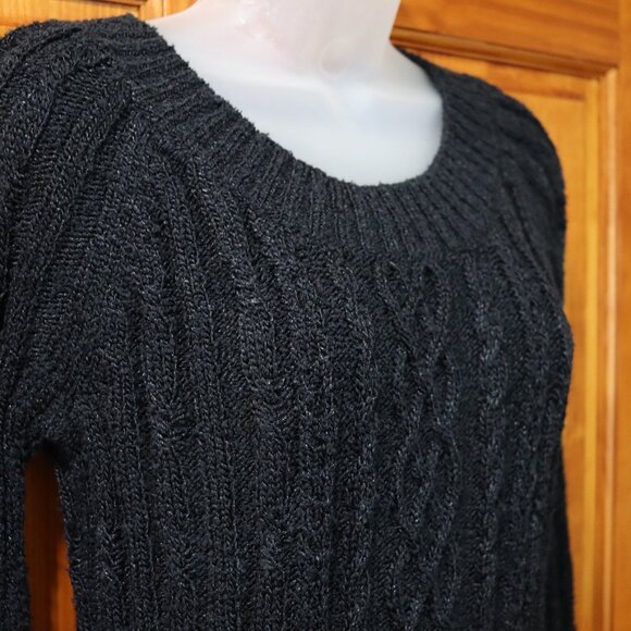 Dana Buchman Black Textured Cable Knit Round Neck Pullover Sweater Medium - Picture 5 of 12